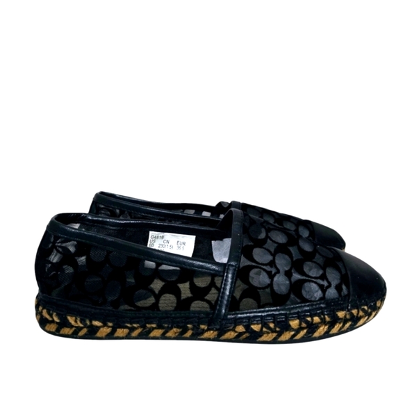 Coach Women 6B Cleo Black Logo Round Leather Cap Toe Mesh Slip-On‎ Espadrilles - Picture 3 of 15